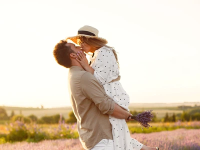 provence couple relaxing lavender field lady white dress jpg