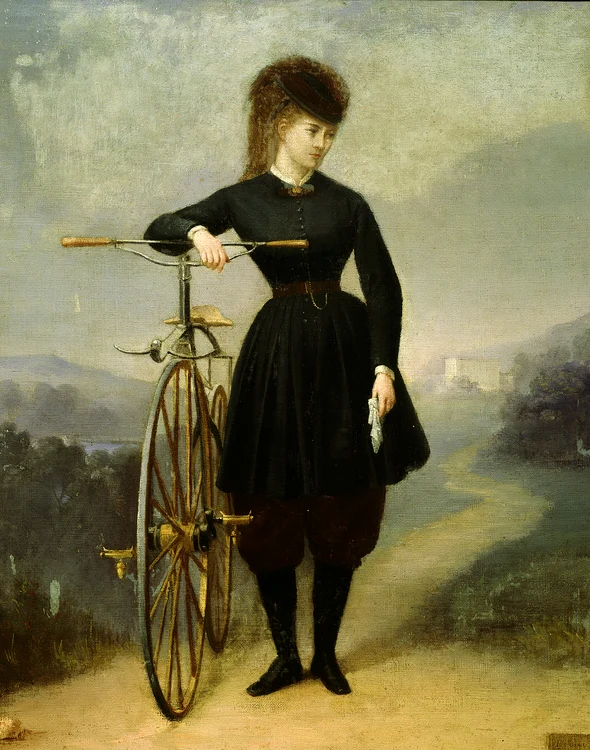 „Blanche d’Antigny şi velocipedul ei”, pictură de secol XIX
