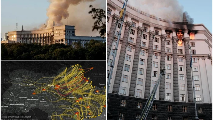 Incendiu la Guvernul din Kiev, după ce rușii l-au lovit cu drone / foto: X