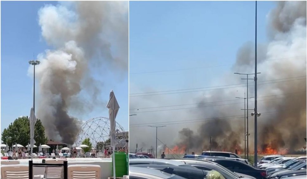 Incendiu puternic lângă București. A luat foc vegetația uscată din apropierea unui centru comercial