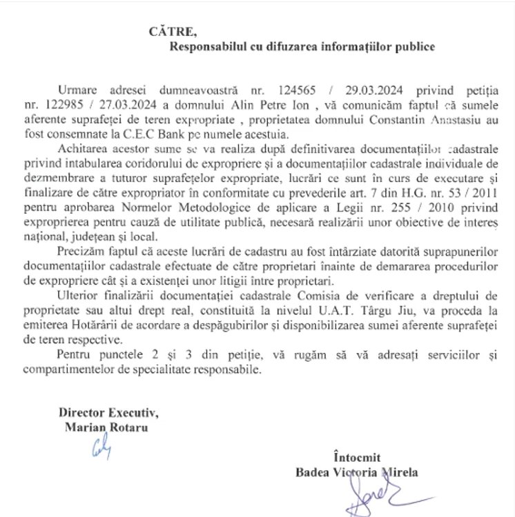Răspunsul Primăriei Târgu Jiu