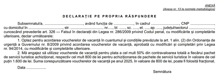 Model declarație pe propria răspundere FOTO: Avocatnet