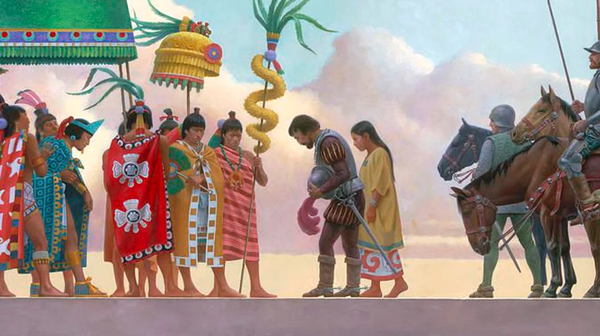 Sfârşitul imperiului aztec Întâlnirea dintre cuceritorul Cortes şi Moctezuma jpeg