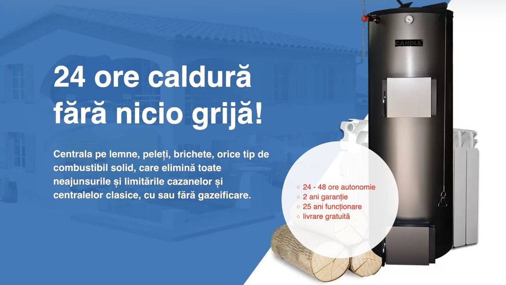 Centrala pe lemne cu ardere tip lumânare pentru încălzirea locuințelor