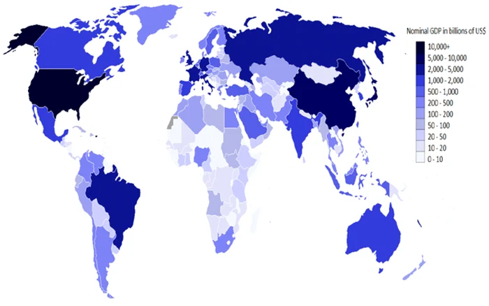 Distibuţia planetară a PIB-ului. Sursa: Wikipedia