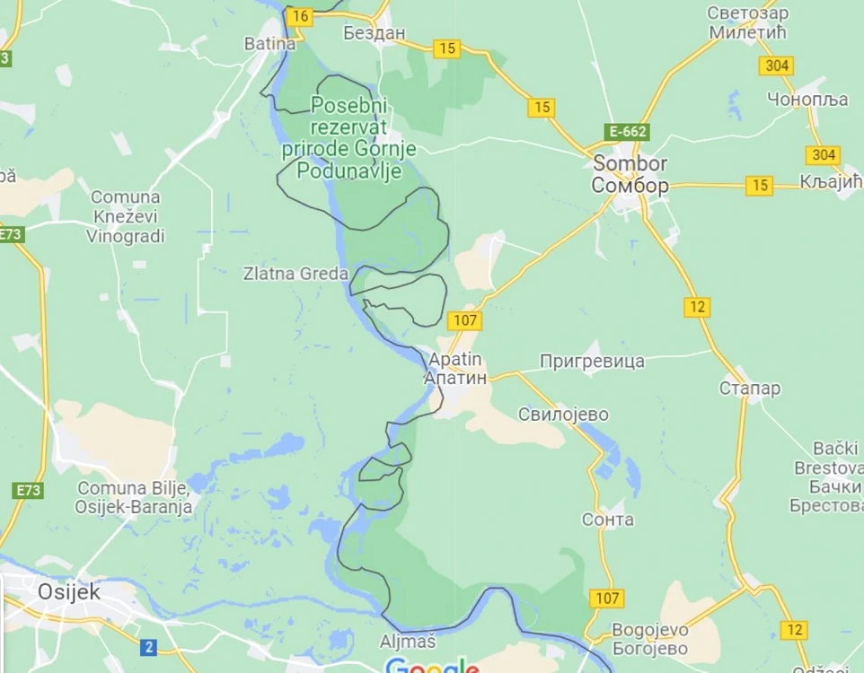 O parte din frontiera în litigiu între Croaţia şi Serbia Captură Google Maps