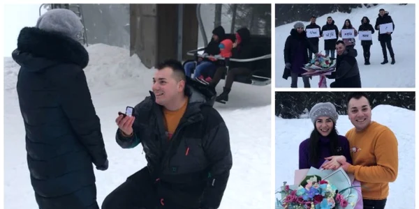un tânăr din Cluj şi-a cerut iubita în căsătorie pe pârtie foto