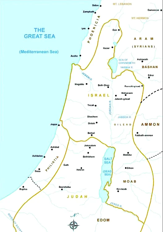 Harta celor două regate evreiești înainte de cucerire