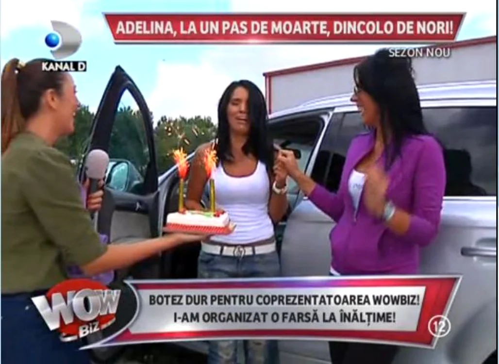 Adelina nu s-a liniştit de cât atunci când colegii ei au venit cu un tort şi i-au dezvăluit că totul nu a fost decât o farsă (captură: WOWbiz)
