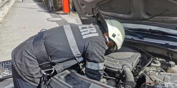 Pisicuţă salvată de pompieri din compartimentul blocului motor al unei maşini în Râmnicu Vâlcea Foto Adevărul