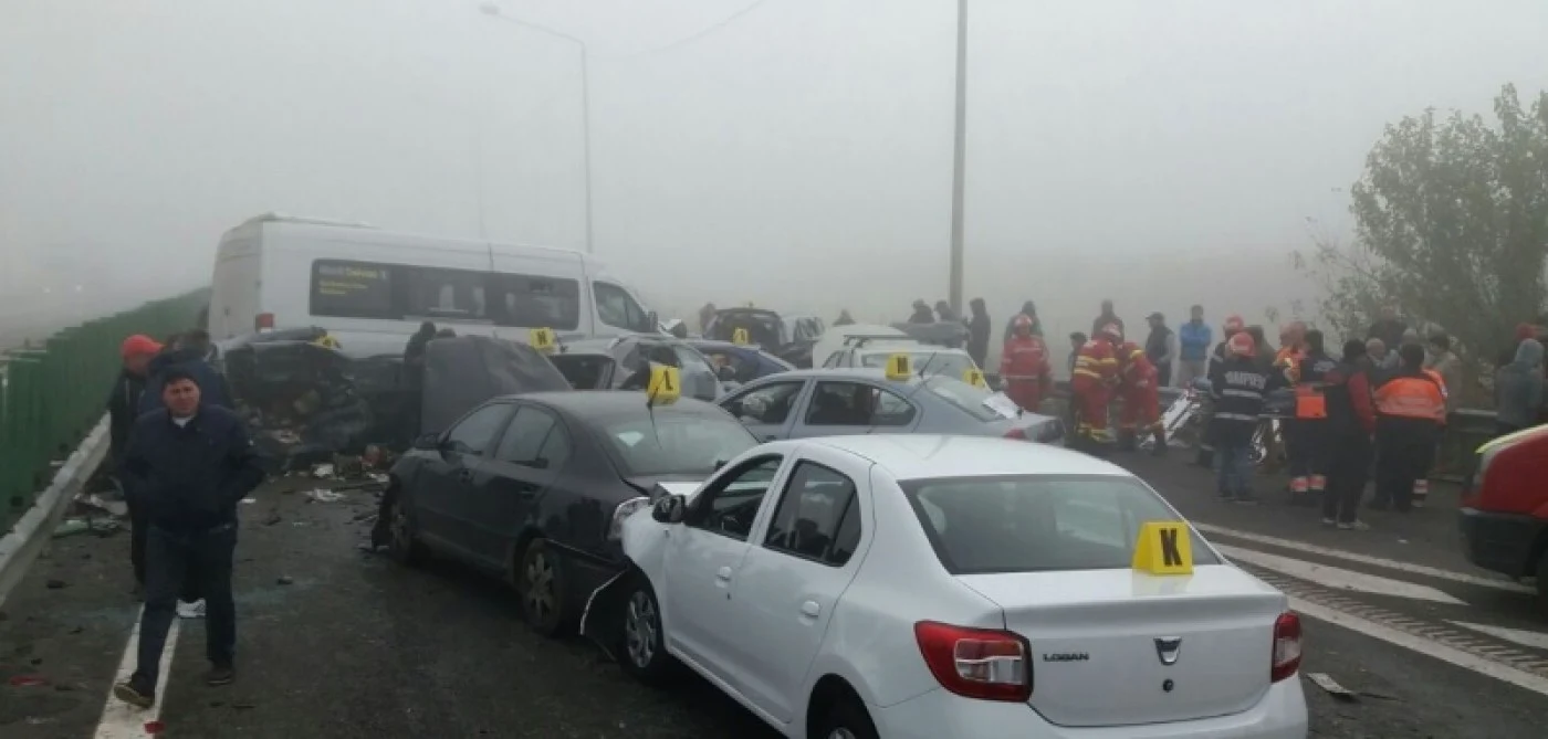 Accidentul în lanţ s-a produs pe A2, la Lehliu FOTO Digi TV