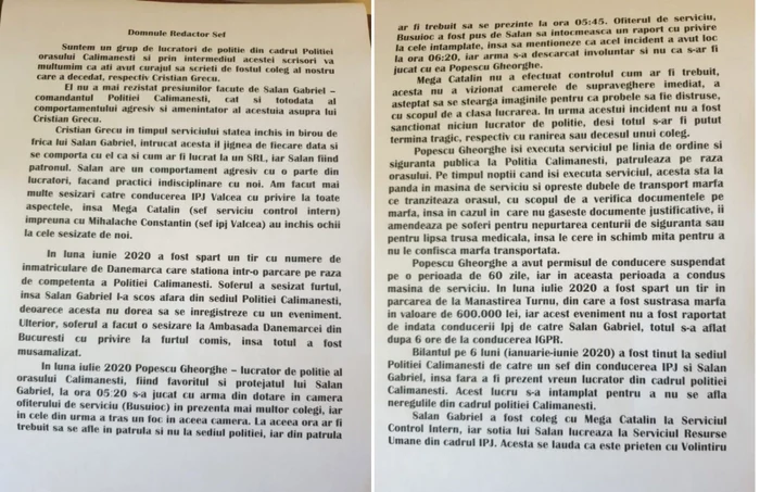 Scrisoarea publică a unor poliţişti din Călimăneşti - referitoare la neregulile din sistem Foto evenimentvalcean ro