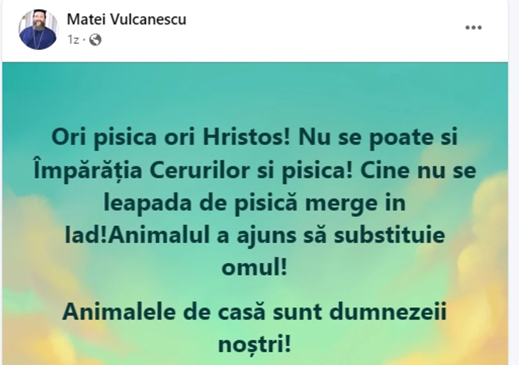 Postarea pe Facebook a preotului