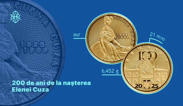 Monedă din aur cu tema 200 de ani de la naşterea Elenei Cuza (foto: BNR)