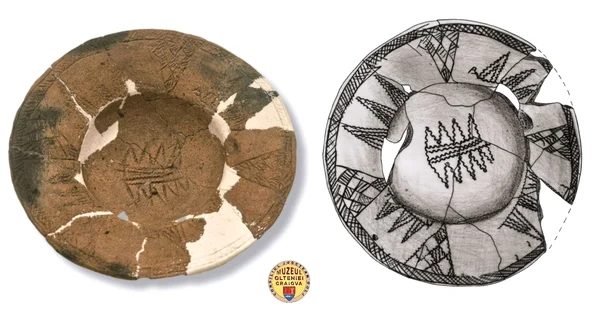 Strachina depusă la picioarele unui defunct, descoperită într-un mormânt din prima epocă a fierului (foto: Muzeul Olteniei)