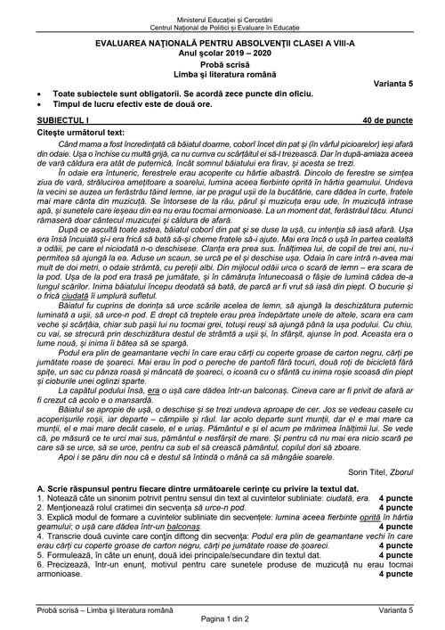 evaluarea nationala 2020 limba si literatura romana 1 jpg jpeg