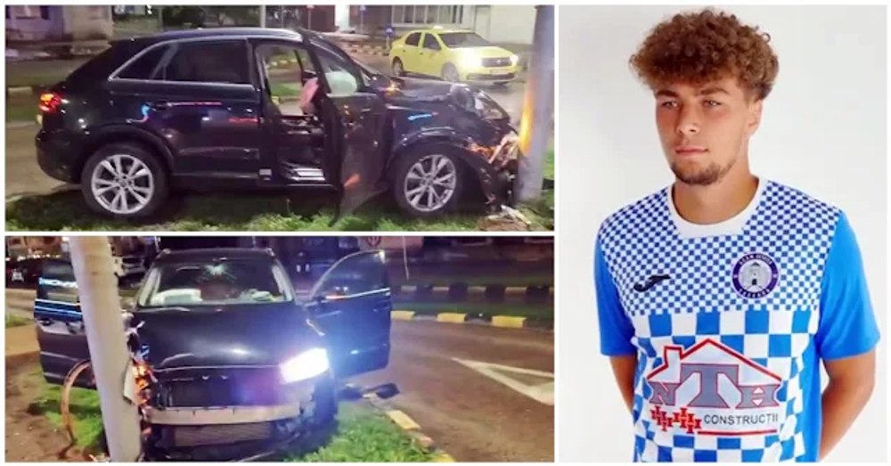 Accident produs de un fotbalist român care s-a urcat băut la volan. A intrat cu mașina în stâlp