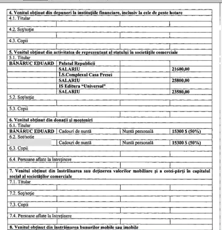 Declaratie pe venit Banaruc cadou de nunta