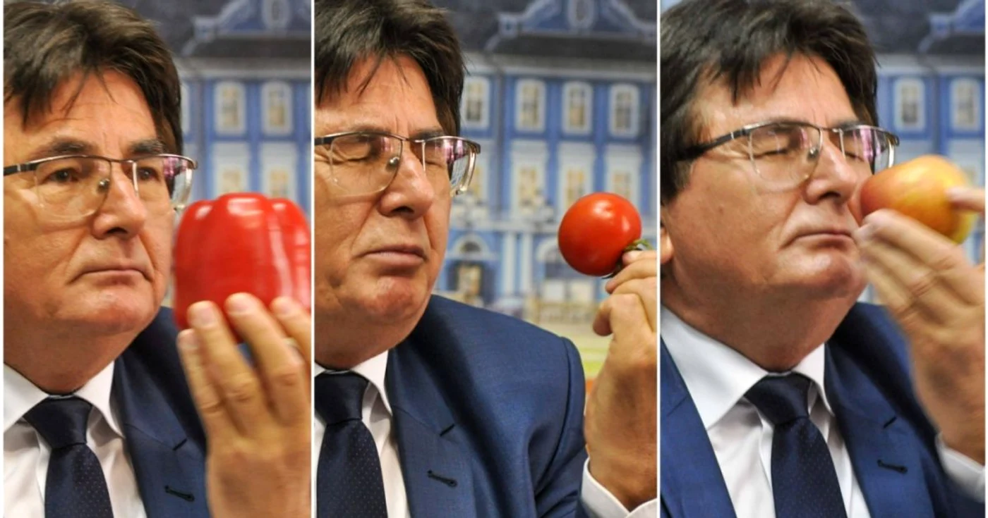 Nicolae Robu a dus legume şi fructe fără miros la conferinţa de presă de la partid