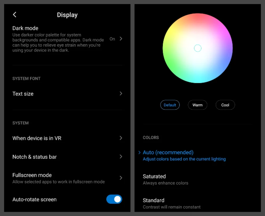 Xiaomi Redmi Note 9 setari ecran
