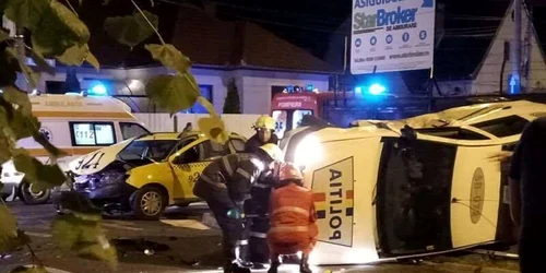 masina politie rasturnata Foto Facebook InfoTrafic Sibiu