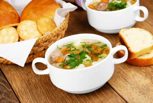11294509 homemade soup with meatballs on the kitchen table jpeg