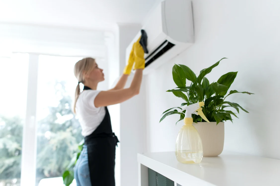 femeie sterge filtrul aer conditionat acasa 2149374475 jpg