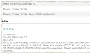 Pagina de Internet a instanţelor de  judecată dovedește numeroasele  procese dintre Ionela Prodan și BCR jpeg