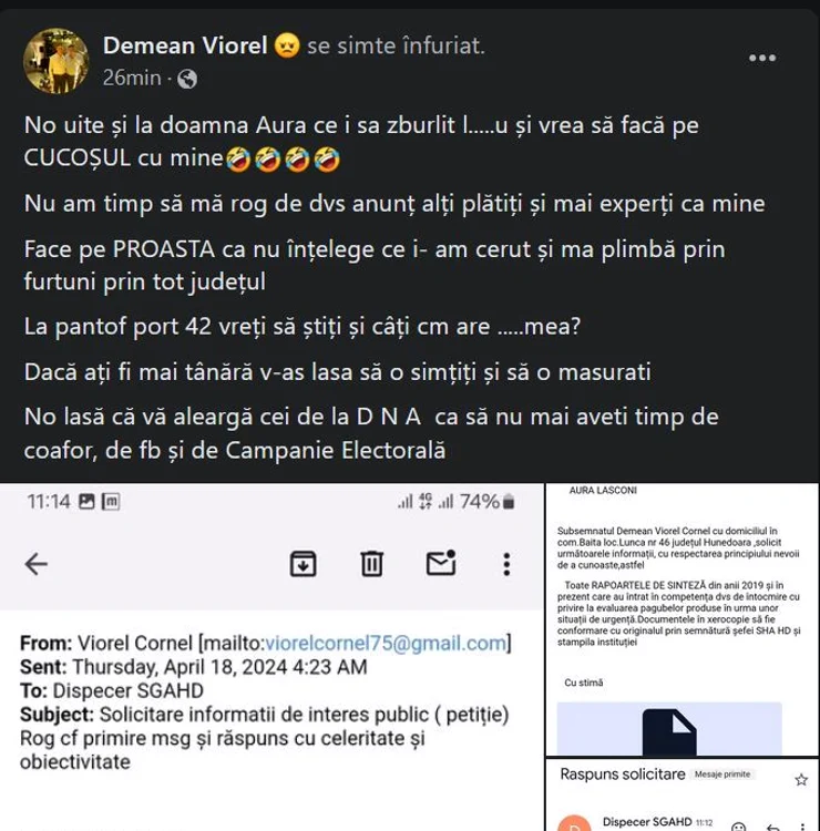 Mesajul lui Viorel Demean. Sursa: captură pagina sa de Facebook