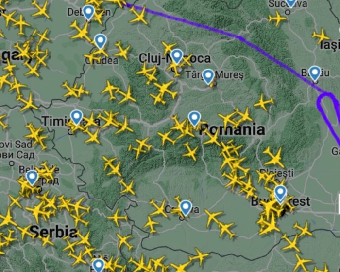 România atinge un record absolut al numărului de zboruri zilnice controlate. Foto: flightradar24 