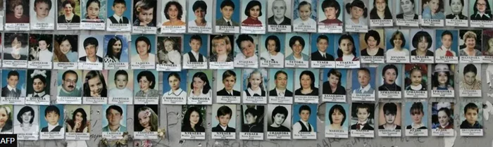 O parte din victimele masacrului de la Belsan din 2004. Foto: AFP