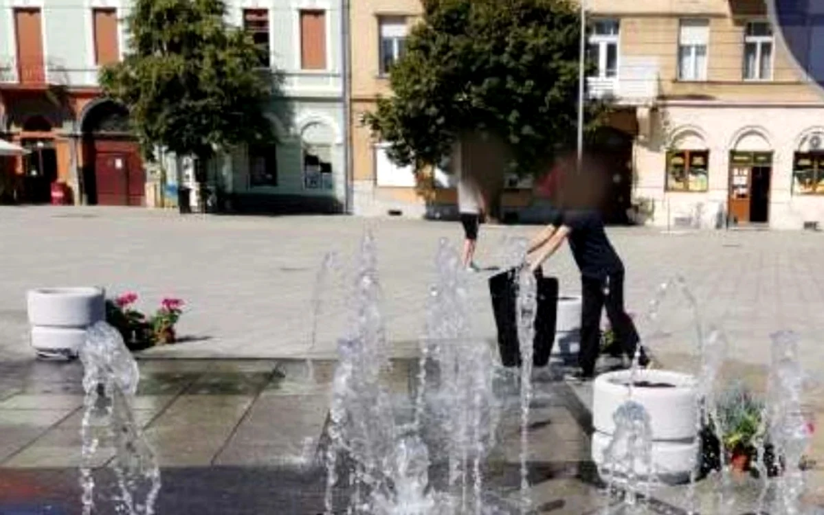 Femeia își spăla covoarele în fântână / foto: Poliția Locală