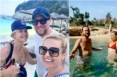 Simona Gherghe si Razvan Sandulescu cu Kate Hudson in Paxos Instagram jpg