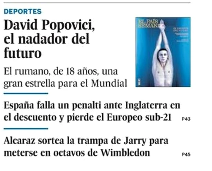 David, pe prima pagină a jurnalului iberic. Foto El Pais