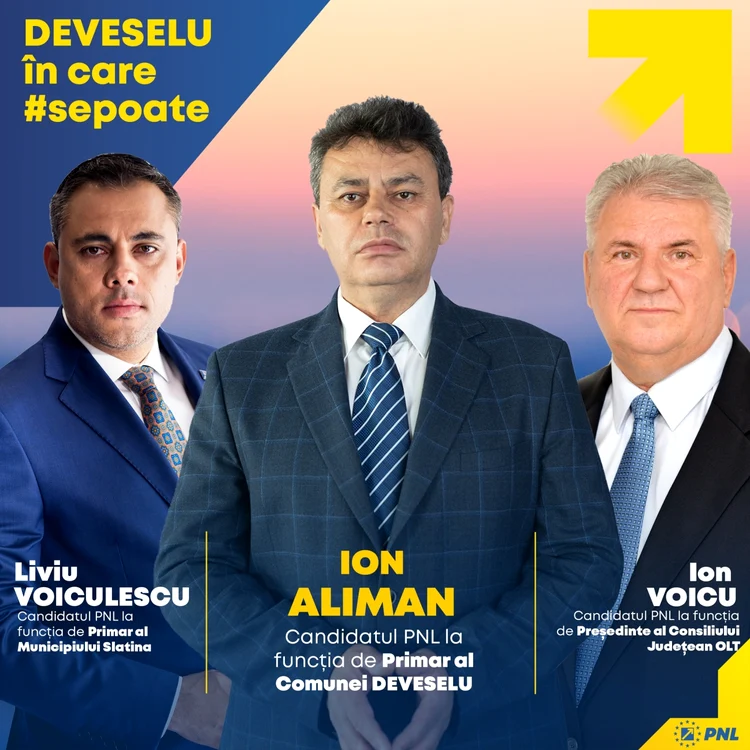 Pe afișul electoral, edilul Ion Aliman e încadrat de doi fruntași liberali