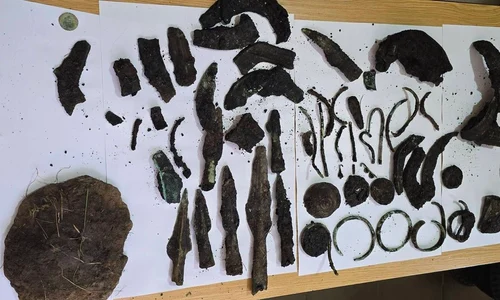 Un tezaur din bronz, descoperit în județul Mureș (© Facebook / Comuna Ideciu de Jos)
