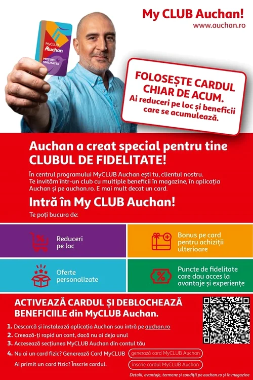 Fiecare sesiune de cumpărături le aduce clienților 1 punct, indiferent dacă vin în magazine sau cumpără online, din aplicația Auchan sau de pe auchan.ro.