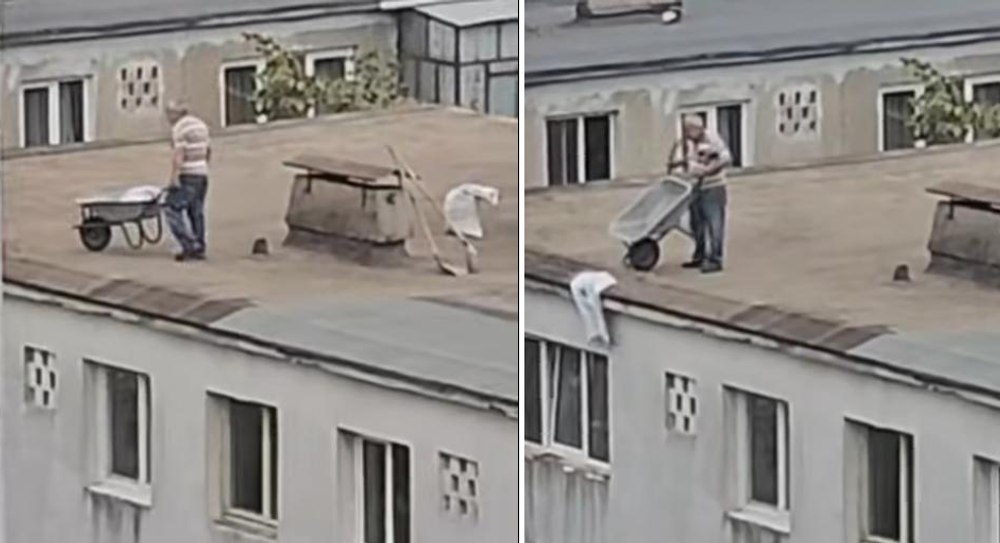 Un muncitor, filmat în timp ce aruncă moloz de pe blocul unde lucra. Cu cât a fost amendat