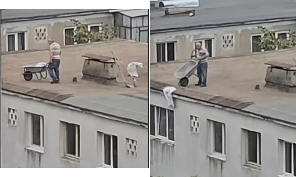 Un muncitor, filmat în timp ce aruncă moloz de pe blocul unde lucra. Cu cât a fost amendat