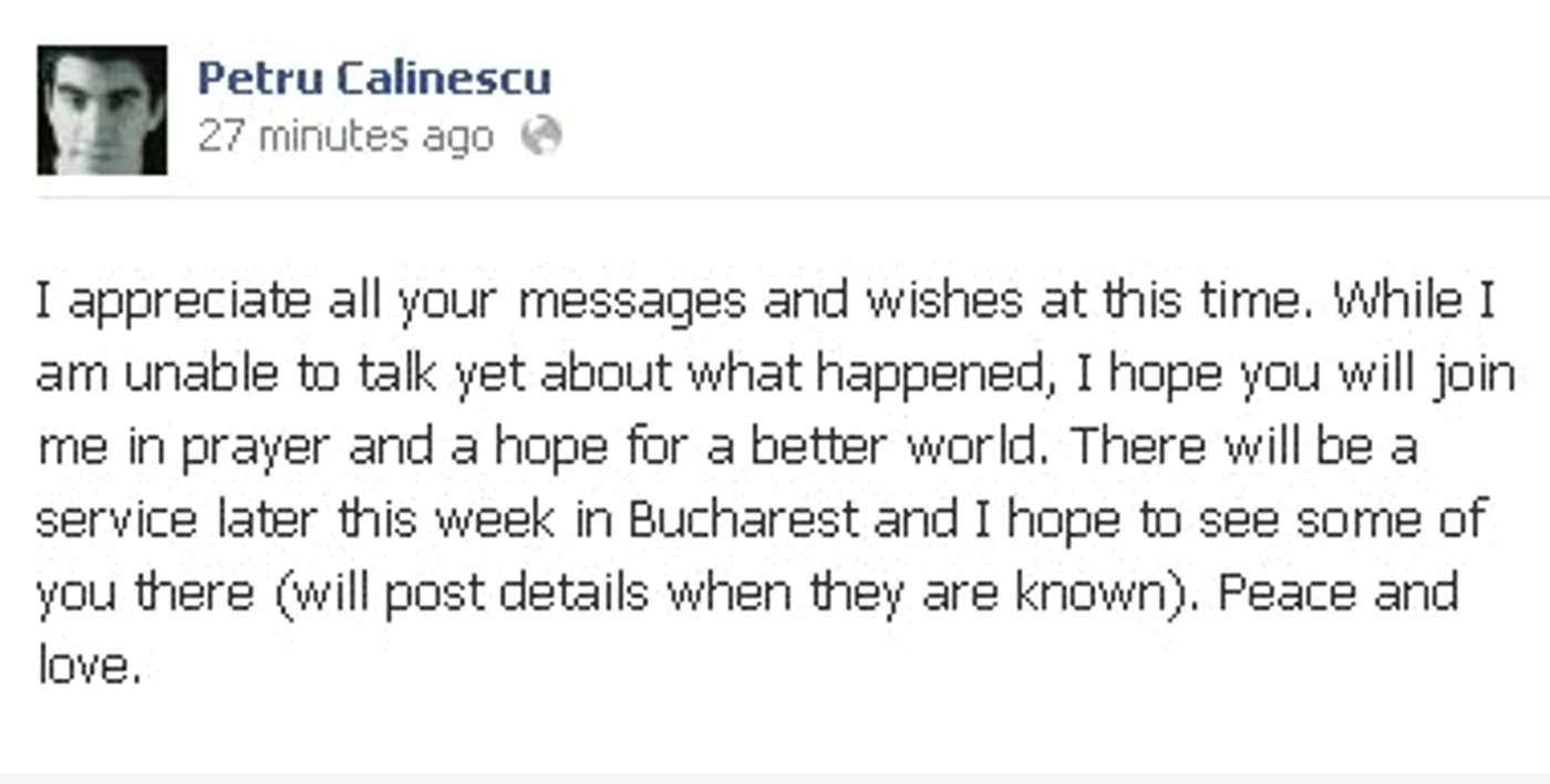 Mesajul emoţionant al lui Petru Călinescu