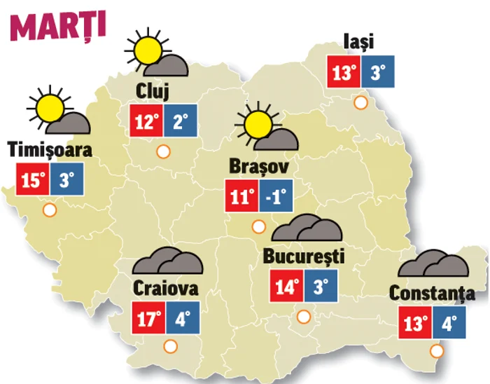 Prognoza meteo 14 aprilie vine cu o ușoară răcire a vremii și ploi în unele regiuni