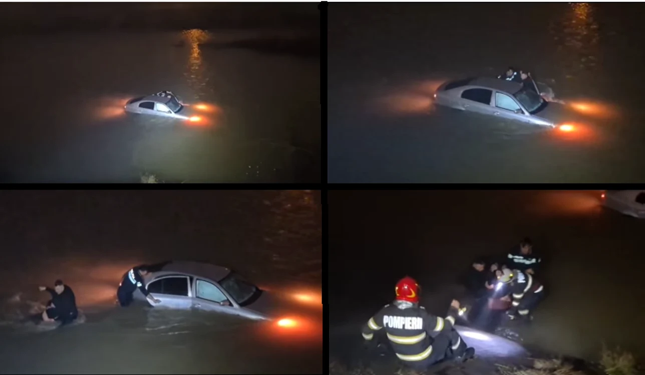 Femeia a fost scoasă din mașină și dusă la mal FOTO Colaj captură video Facebook / Secția de Poliție