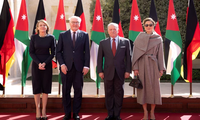 Regele Abdullah al II lea al Iordaniei și regina Rania îi primesc pe președintele german Frank Walter Steinmeier și pe prima doamnă Elke Büdenbender la Palatul Al Husseiniya din Amman, Iordania, Profimedia 1076375454 jpg