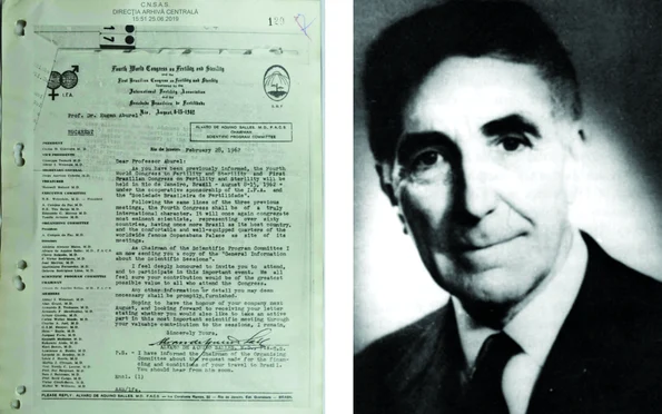 Filă din dosarul deschis pe numele doctorului Eugen Aburel (dreapta): invitaţie la un congres internaţional pe teme de fertilitate şi sterilitate, organizat la Rio de Janeiro, în 1962