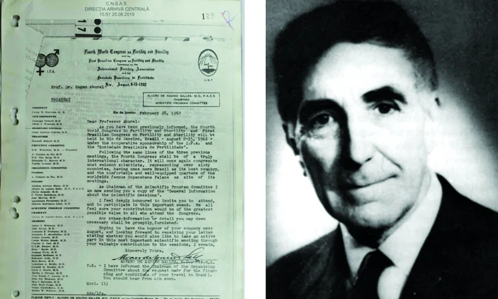 Filă din dosarul deschis pe numele doctorului Eugen Aburel (dreapta): invitaţie la un congres internaţional pe teme de fertilitate şi sterilitate, organizat la Rio de Janeiro, în 1962