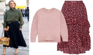 Un pulover supradimensionat şi o fustă vaporoasă  pentru o ţinută chic  jpeg