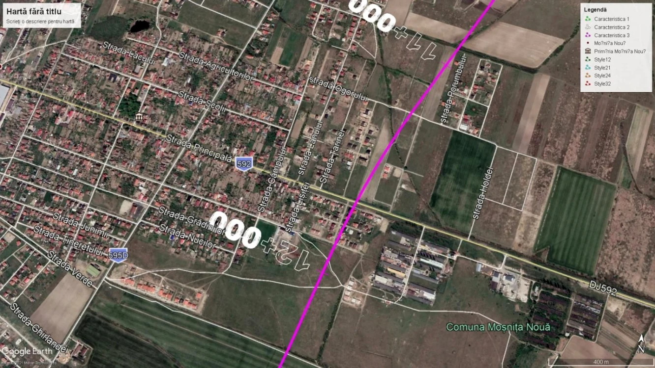 Traseul autostrăzii propuse, cu suprapunere peste poze satelitare din anul 2020