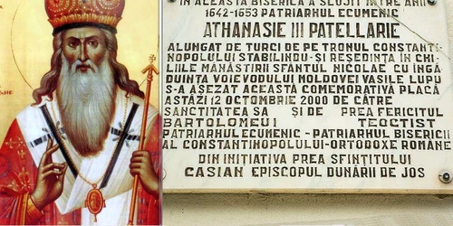 Patriarhul Atanasie al II-lea şi placa ce atestă legăturile sale cu România FOTO C Crângan