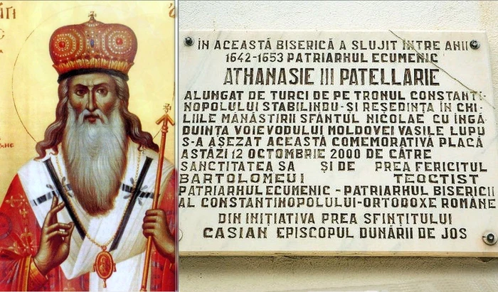 Patriarhul Atanasie al II-lea şi placa ce atestă legăturile sale cu România FOTO C Crângan