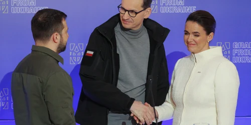 Presedinta Ungariei, Volodimir Zelenski si premierul Poloniei FOTO EPA EFE jpg